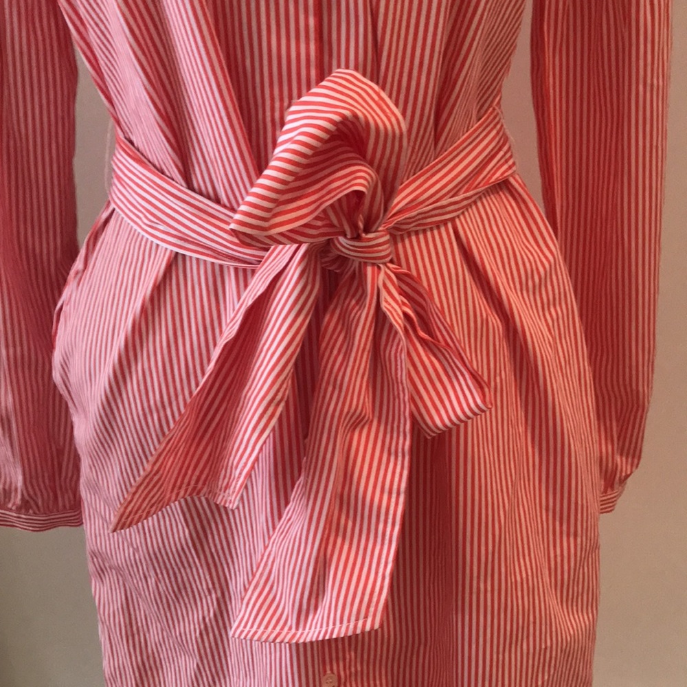 J. McLaughlin Millbury Cotton Red & White Stripe Tie Belt Midi Shirt Dress S NWT - Picture 8 of 16